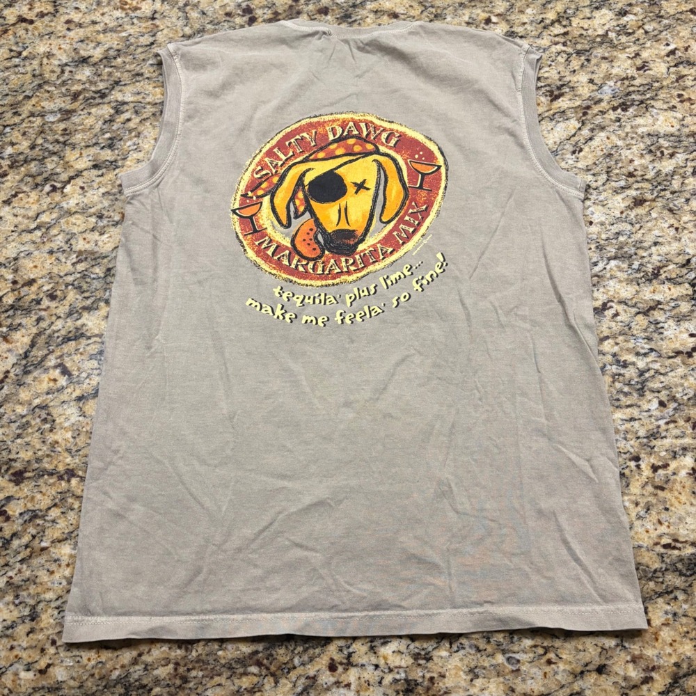 Salty Dawg Margarita Mix Magens Bay USVI Sleeveless Graphic Tee Tan Mens Large
